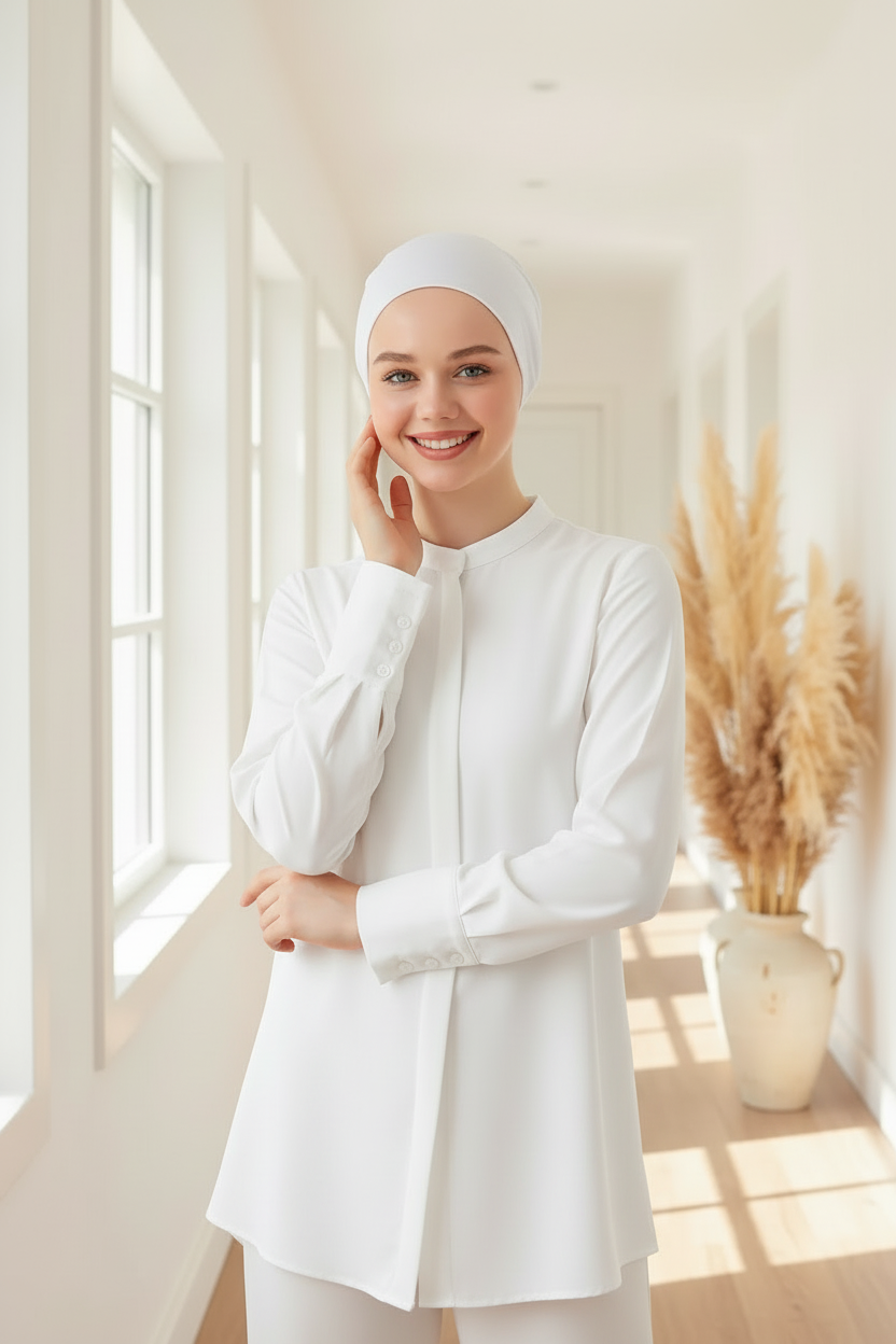 Beyaz bone ve gömlek